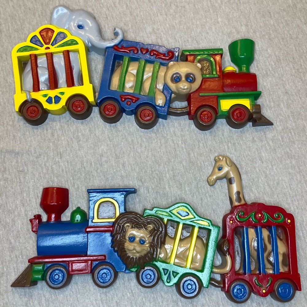 Vintage train decor Burwood USA made wall plastic children decor hanging circus
